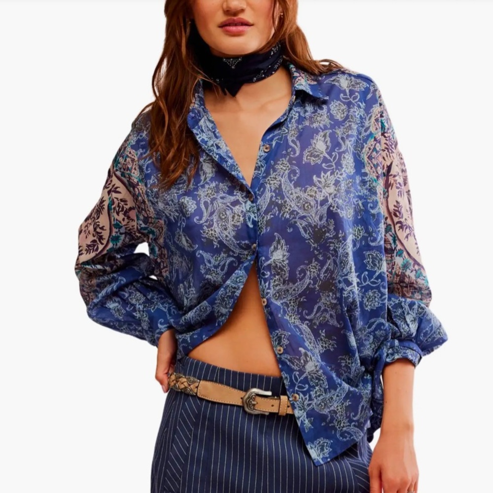 NWOT Free People Rosebud Paisley Print Cotton Button-Up Shirt